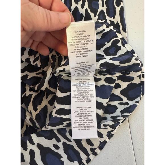 Equipment Femme Shirt Womens Large Blue Black Leopard Silk Cami Tank Top - Picture 8 of 12